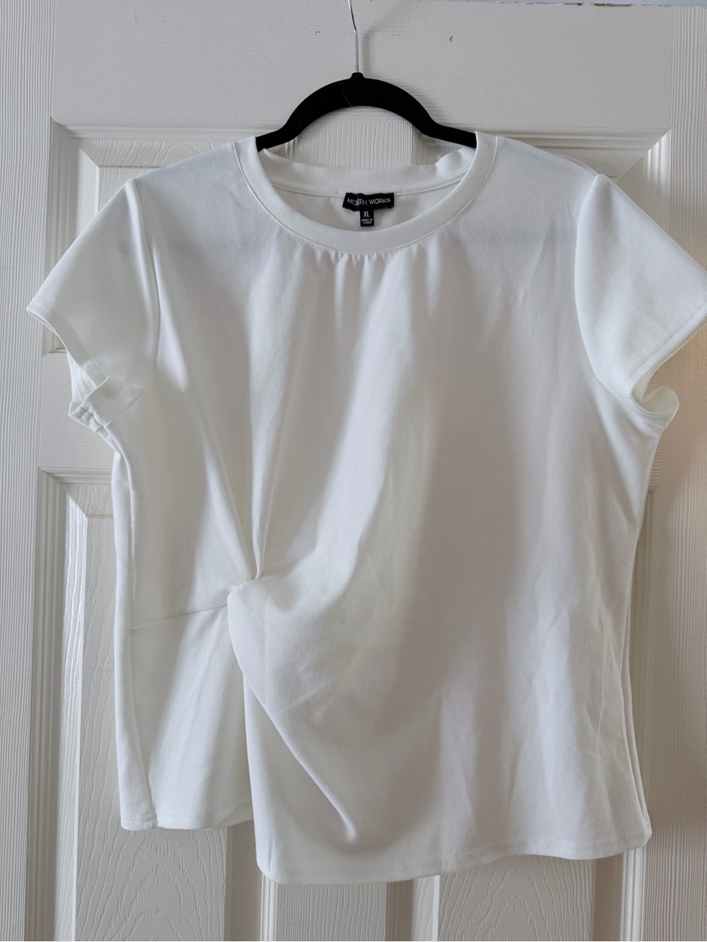 Modern Works White Short Sleeve Twist-Detail Top